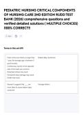 PEDIATRIC NURSING CRITICAL COMPONENTS OF NURSING CARE 2ND EDITION RUDD TEST BANK &lpar;2026&rpar; comprehensive questions and verified detailed solutions &lpar; MULTIPLE CHOICES&rpar; &vert;100&percnt; CORRECT&excl;&excl;