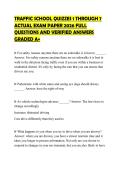 TRAFFIC SCHOOL QUIZZES 1 THROUGH 7 ACTUAL EXAM PAPER 2026 FULL QUESTIONS AND VERIFIED ANSWERS GRADED A&plus;