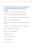 ATI Mental Health Study Guide Key Concepts and  Nursing Responsibilities Exam questions and  answers 
