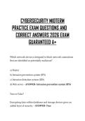 Cybersecurity Midterm Practice Exam 2026 Questions and Correct Answers &vert; Guaranteed A&plus;