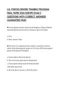 U&period;S&period; FORCES DRIVERS TRAINING PROGRAM FINAL PAPER 2026 EUROPE EXAM 2 QUESTIONS WITH CORRECT ANSWERS GUARANTEED PASS