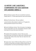 U&period;S HISTORY 2 UNIT 2 MILESTONE 2 COMPREHENSIVE TEST 2026 QUESTIONS WITH ANSWERS VERIFIED A&plus;