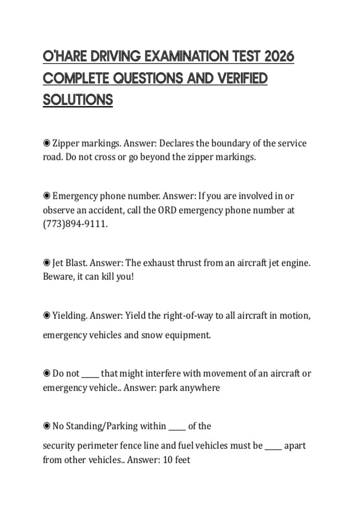 O'HARE DRIVING EXAMINATION TEST 2026 COMPLETE QUESTIONS AND VERIFIED ...