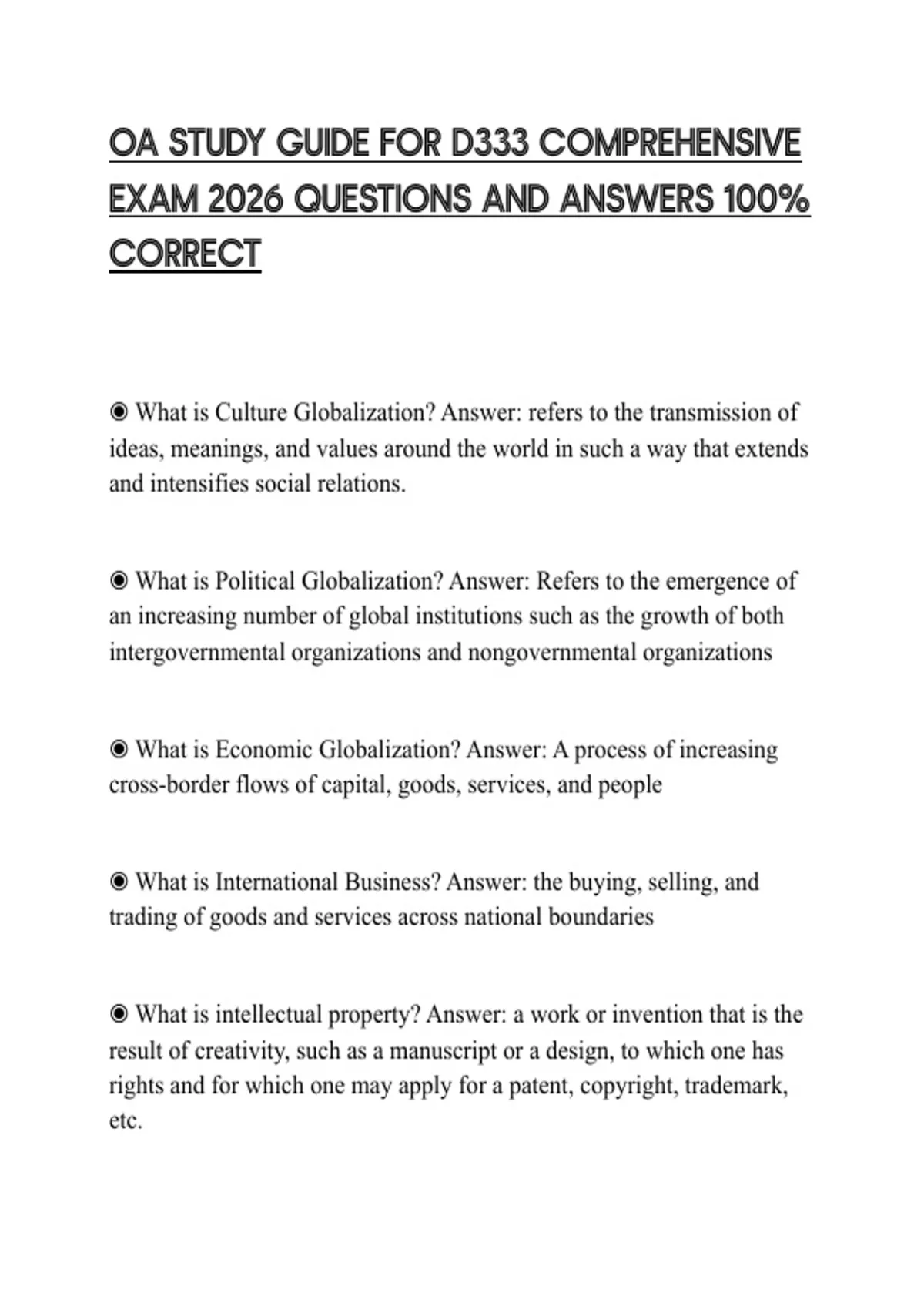 OA STUDY GUIDE FOR D333 COMPREHENSIVE EXAM 2026 QUESTIONS AND ANSWERS ...