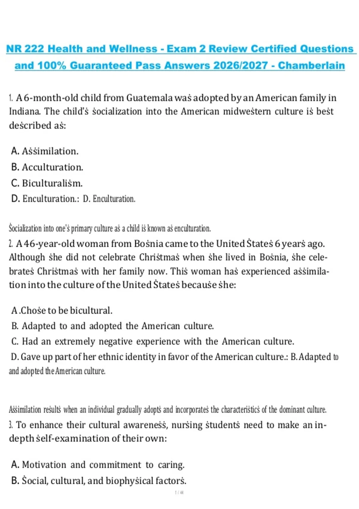 NR 222 – Health and Wellness Exam 2 Review, Chamberlain 2026/2027 ...