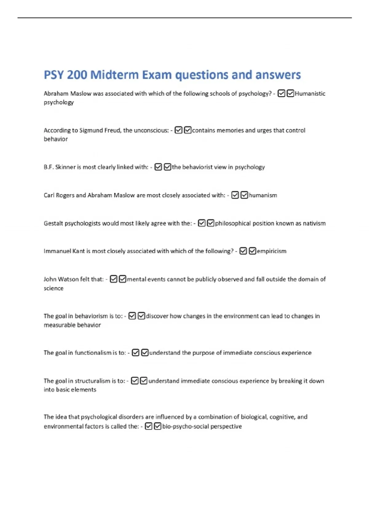 PSY 200 Midterm Exam questions and answers - PSY - Stuvia US