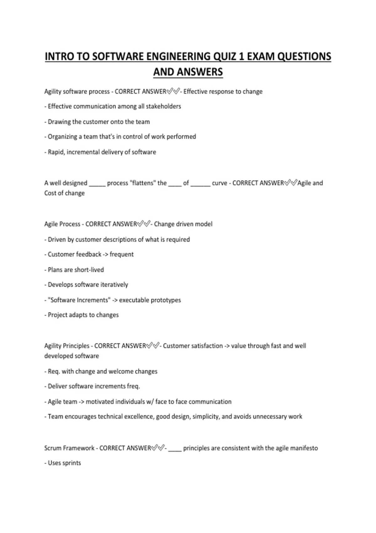 INTRO TO SOFTWARE ENGINEERING QUIZ 1 EXAM QUESTIONS AND ANSWERS - INTRO ...