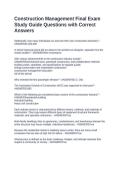 Construction Management Final Exam Study Guide Questions with Correct Answers