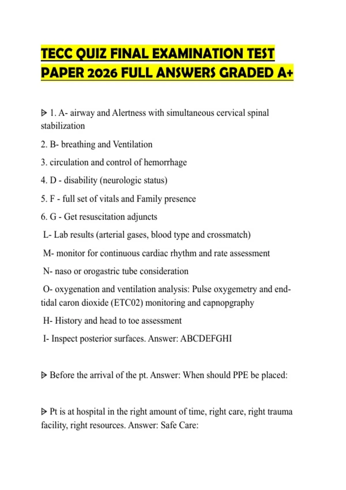 TECC QUIZ FINAL EXAMINATION TEST PAPER 2026 FULL ANSWERS GRADED A+ ...