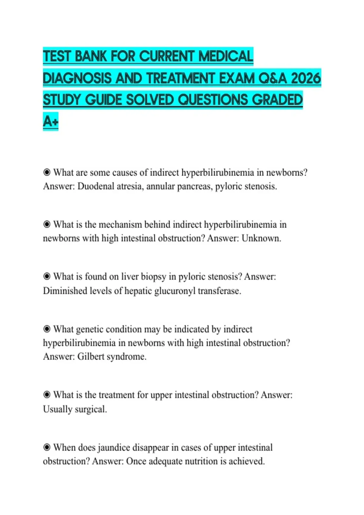 TEST BANK FOR CURRENT MEDICAL DIAGNOSIS AND TREATMENT EXAM Q&A 2026 ...