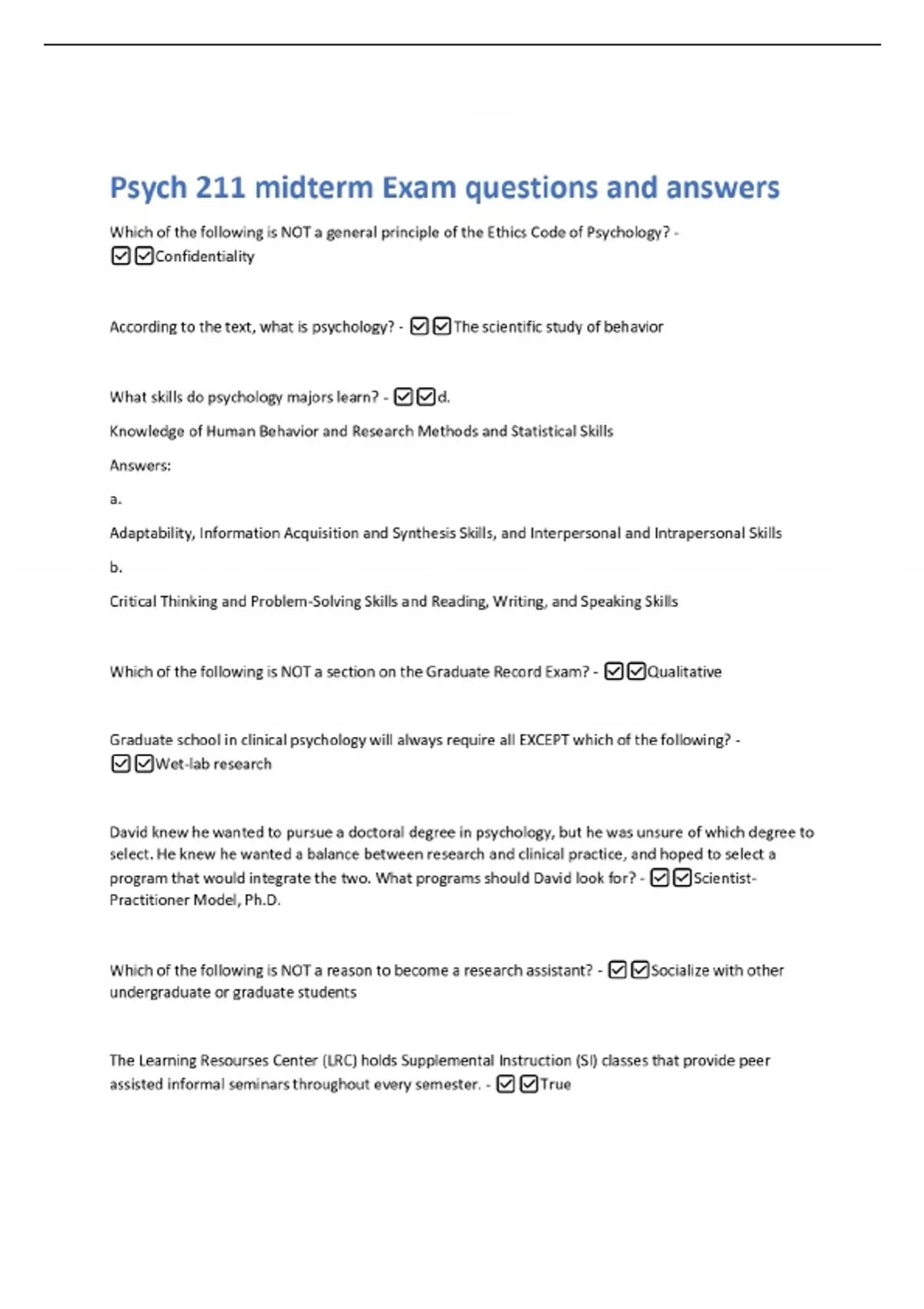 Psych 211 midterm Exam questions and answers - Psych - Stuvia US