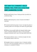 TEST BANK FOR COMMUNITY HEALTH NURSING FINAL PAPER 2026 EXAM STUDY SHEET GUARANTEED TO PASS