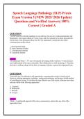 Speech Language Pathology &lpar;SLP&rpar; Praxis  Exam Version 3 &lpar;NEW 2025&sol; 2026 Update&rpar;  Questions and Verified Answers&vert; 100&percnt;  Correct &vert; Graded A