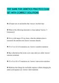 TEST BANK FOR GENETICS PRACTICE EXAM SET WITH CORRECT SOLUTIONS