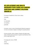 NY LIFE ACCIDENT AND HEALTH INSURANCE STUDY GUIDE 2026 VERIFIED QUESTIONS AND CORRECT SOLUTIONS GRADED A&plus;