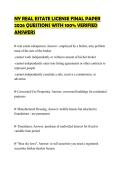 NY REAL ESTATE LICENSE FINAL PAPER 2026 QUESTIONS WITH 100&percnt; VERIFIED ANSWERS