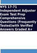 NYS 17-71 Independent Adjuster Exam Test Prep Comprehensive Questions &lpar;Frequently Tested&rpar;with Veified Answers Graded A&plus;