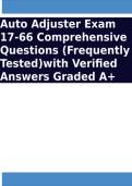 Auto Adjuster Exam 17-66 Comprehensive Questions &lpar;Frequently Tested&rpar;with Verified Answers Graded A&plus;