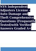 NYS Independent Adjusters License - Auto Damage and Theft Comprehensive Questions &lpar;Frequently Tested&rpar;with Verified Answers Graded A&plus;