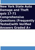 New York State Auto Damage and Theft quiz 17-71 Comprehensive Questions &lpar;Frequently Tested&rpar;with Verified Answers Graded A&plus;