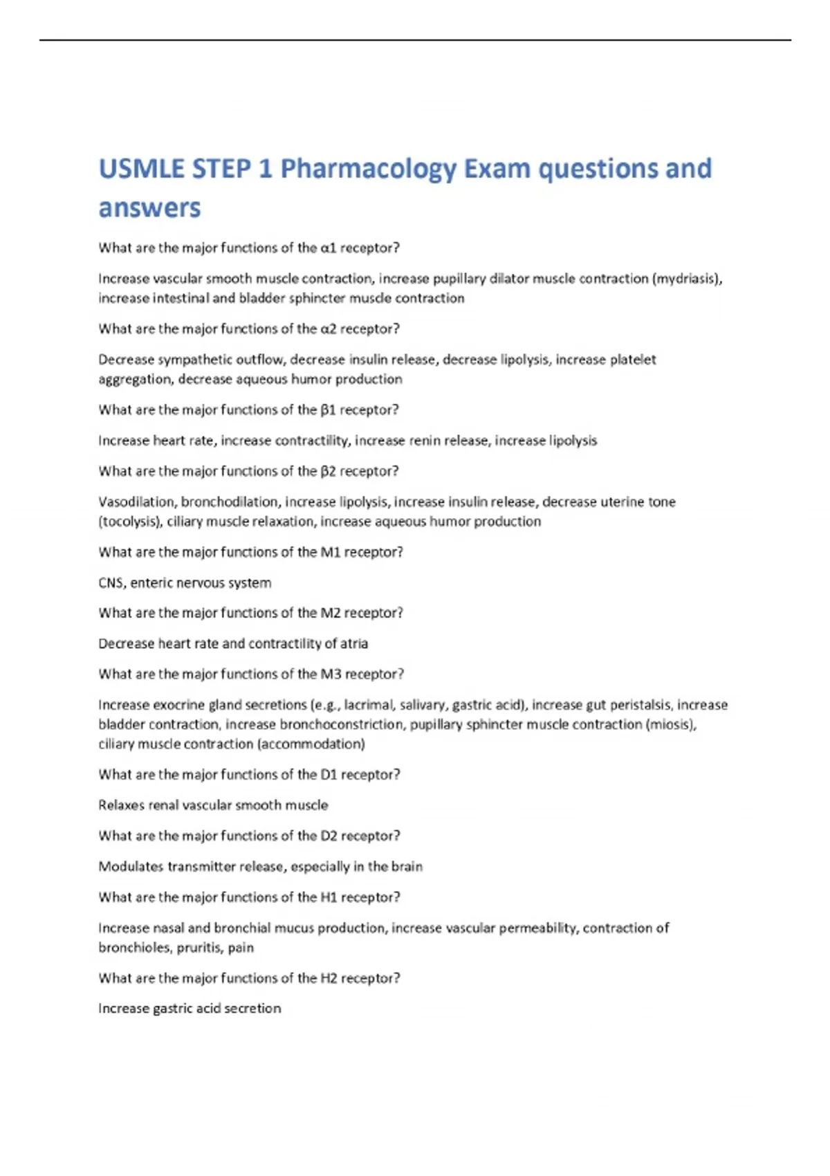 USMLE STEP 1 Pharmacology Exam questions and answers What are the major ...