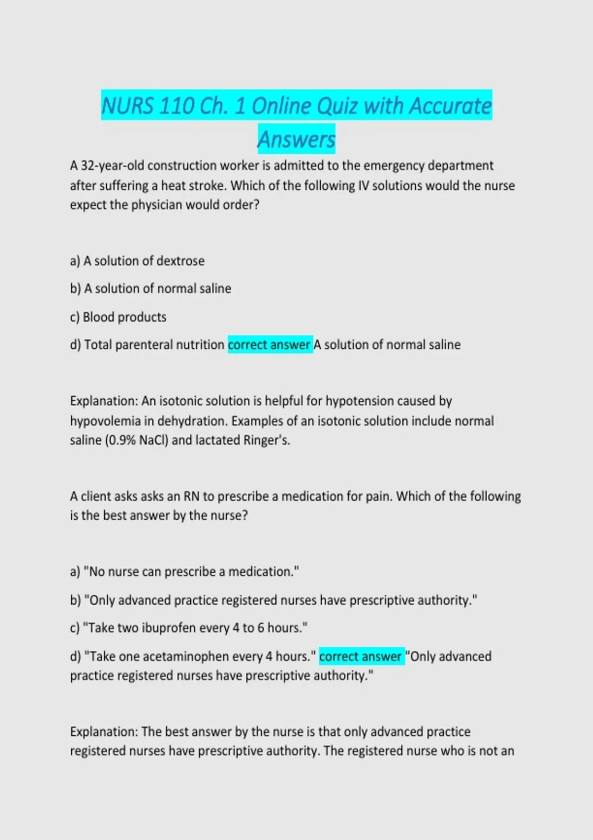 NURS 110 – Chapter 1 – Online Quiz – 2026/2027– Practice Quiz with ...