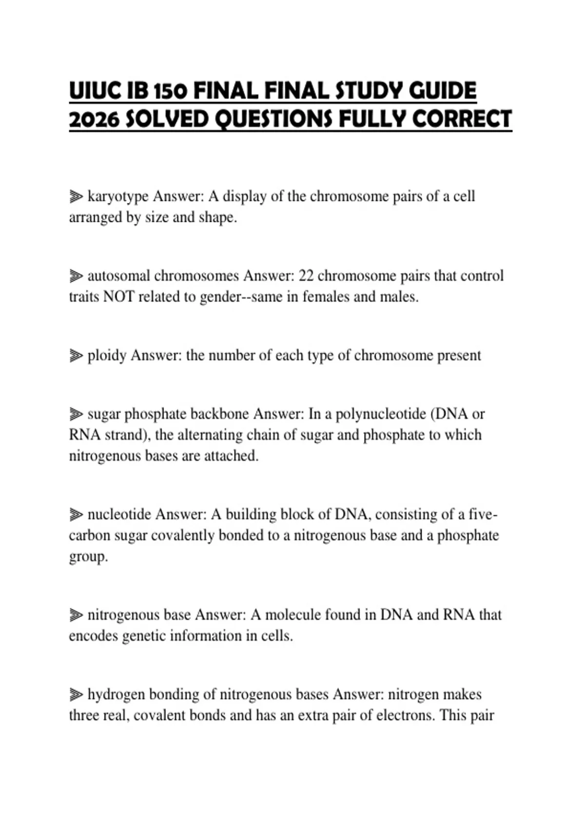 Uiuc Coursework UIUC IB 150 FINAL FINAL STUDY GUIDE 2026 SOLVED QUESTIONS FULLY CORRECT ...