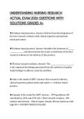 UNDERSTANDING NURSING RESEARCH ACTUAL EXAM 2026 QUESTIONS WITH SOLUTIONS GRADED A&plus;