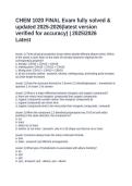 CHEM 1020 FINAL Exam fully solved & updated 2025-2026&lpar;latest version verified for accuracy&rpar; &vert; 20252026 Latest