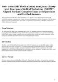 West Coast EMT Block 2 Exam&vert; 2026&sol;2027 &vert; Entry Level Emergency Medical Technician &vert; NREMT Aligned Format &vert; Complete Exam with Questions  and Verified Answers