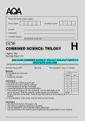 AQA GCSE Combined Science&colon; Trilogy Biology Paper 2H &lpar;Higher Tier&rpar; &ndash; Exam Questions &vert; June 2025