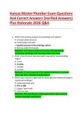 Kansas Master Plumber Exam Questions And Correct Answers &lpar;Verified Answers&rpar; Plus Rationale 2026 Q&A 