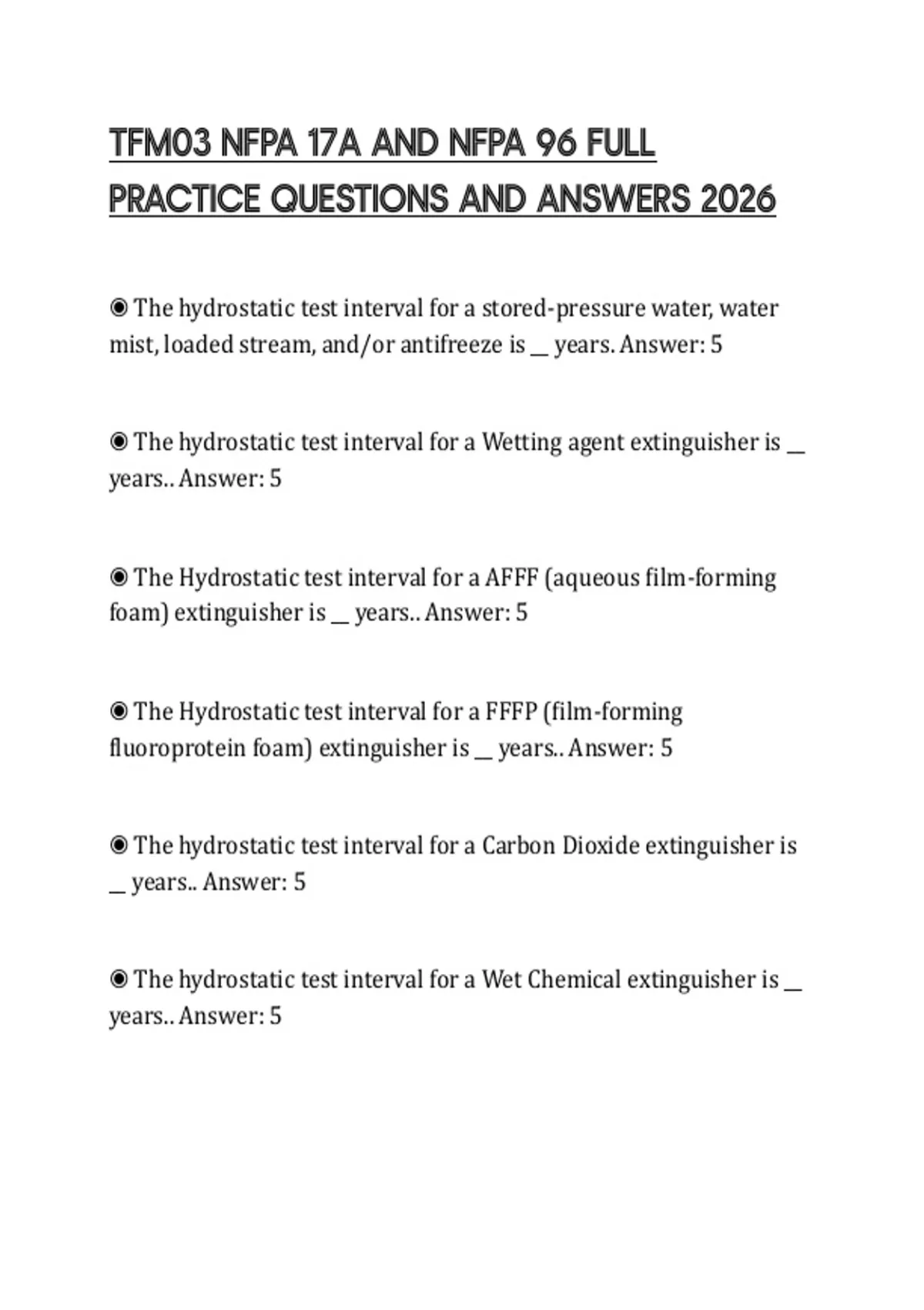 TFM03 NFPA 17A AND NFPA 96 FULL PRACTICE QUESTIONS AND ANSWERS 2026 ...
