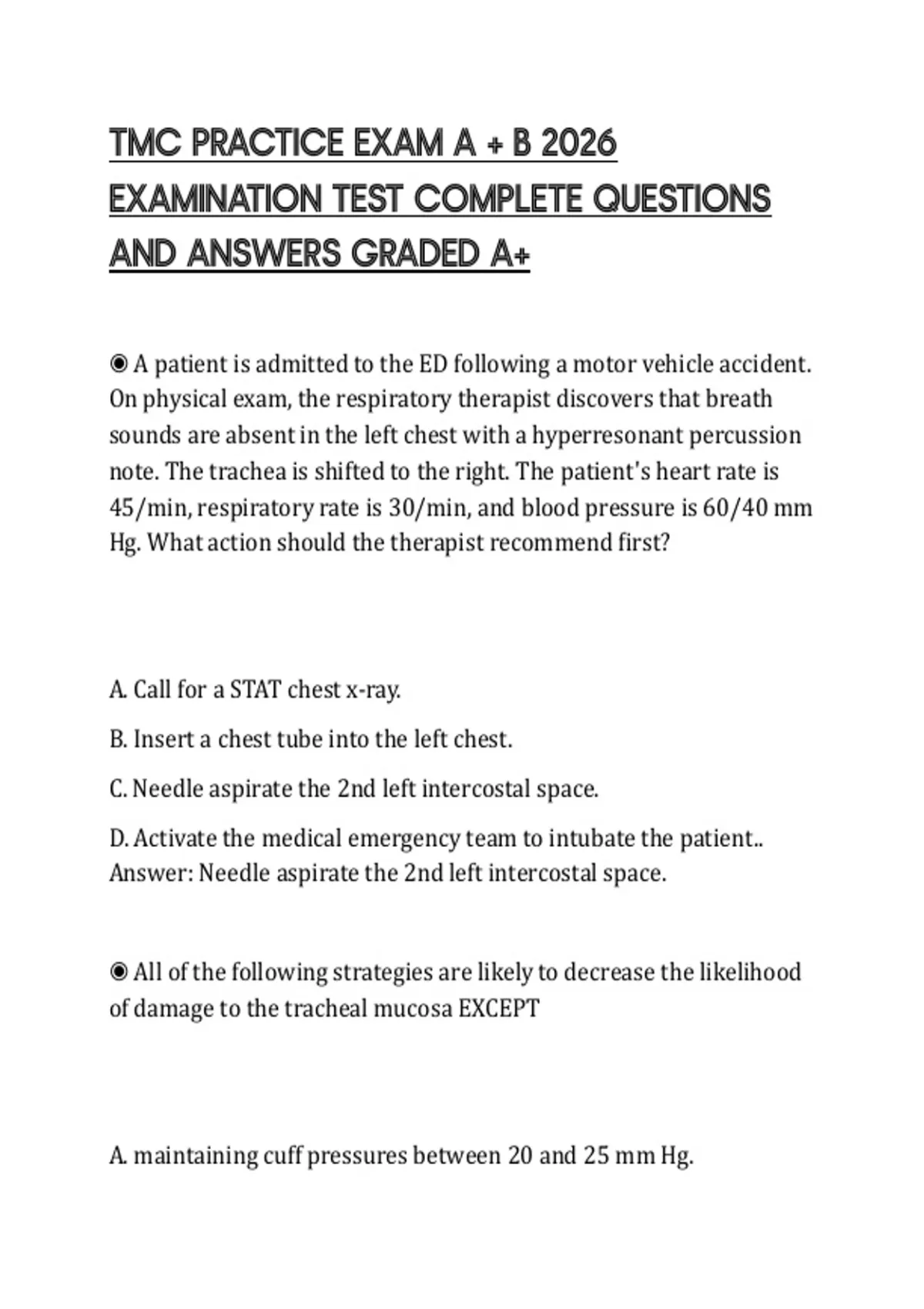 TMC PRACTICE EXAM A + B 2026 EXAMINATION TEST COMPLETE QUESTIONS AND ...