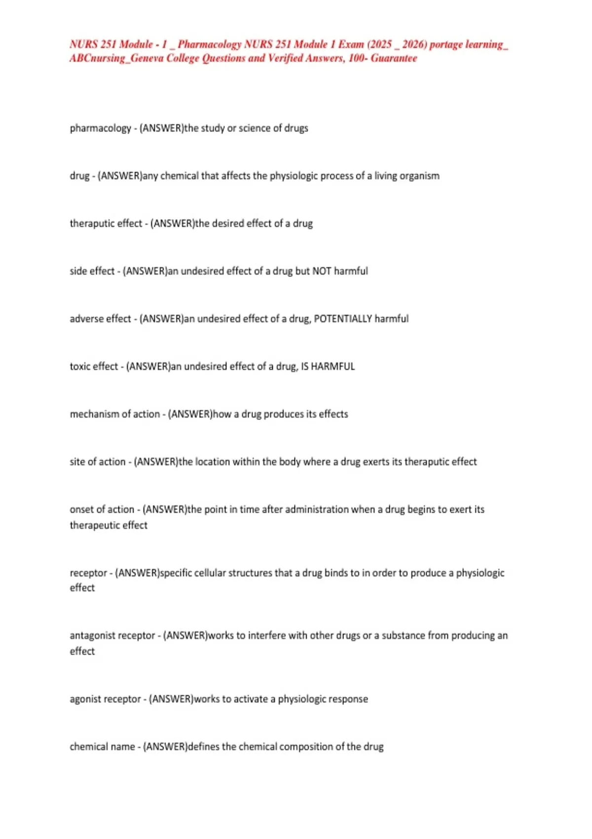 NURS 251 Module - 1 _ Pharmacology NURS 251 Module 1 Exam (2025 _ 2026 ...