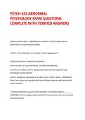 PSYCH 435 ABNORMAL PSYCHOLOGY EXAM QUESTIONS COMPLETE WITH VERIFIED ANSWERS