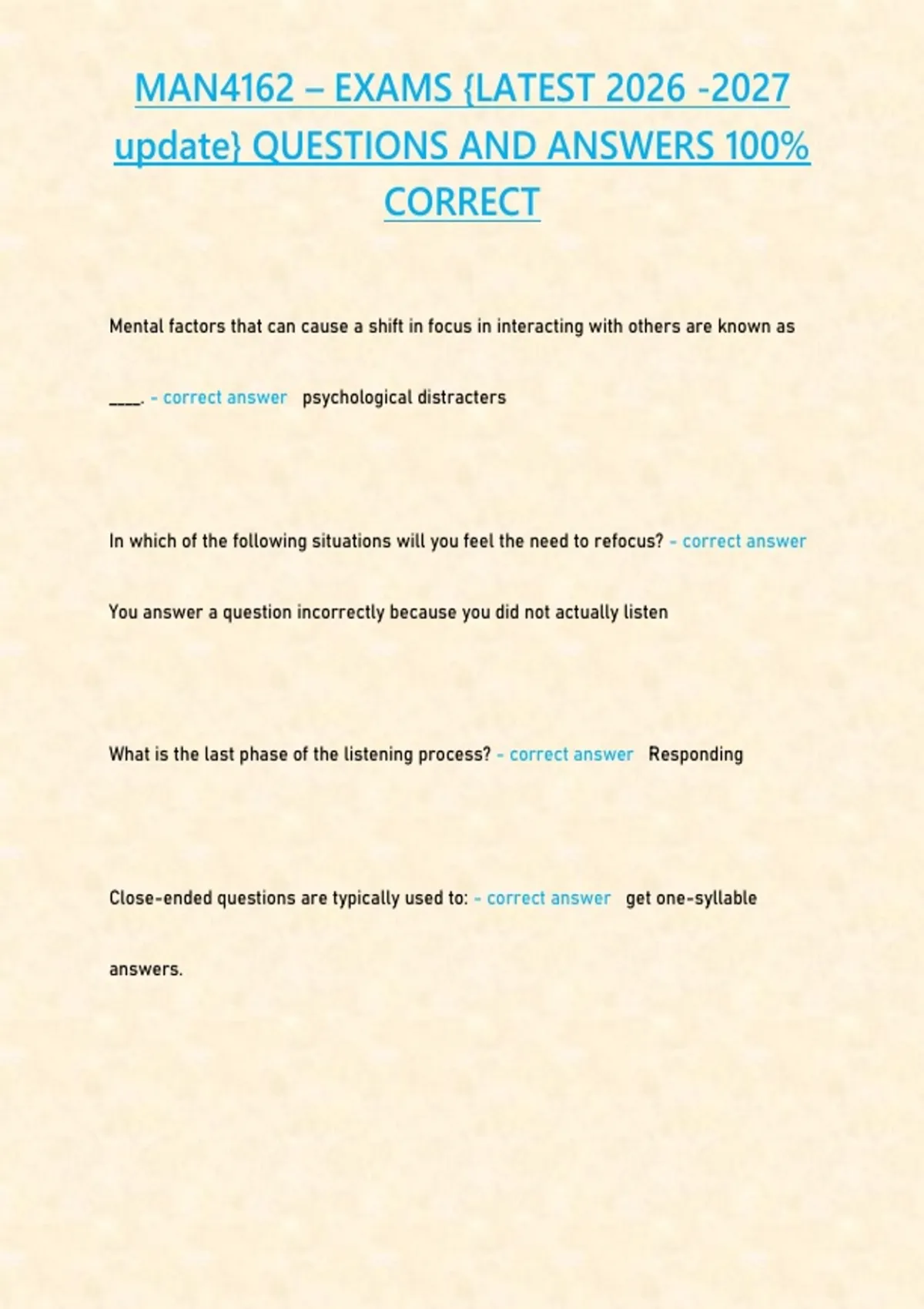MAN4162 – EXAMS -LATEST update- QUESTIONS AND ANSWERS 100- CORRECT ...