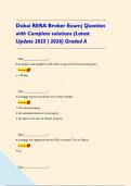 Dubai RERA Broker Exam&vert; Question with Complete solutions &lpar;Latest Update 2025 &vert; 2026&rpar; Graded A     