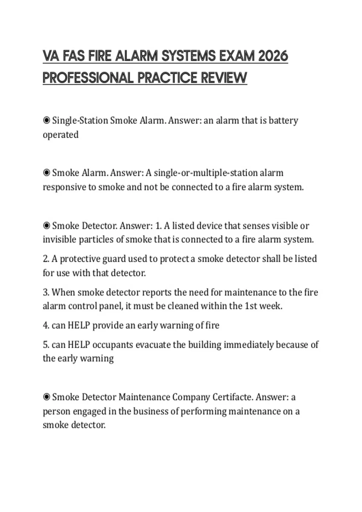 VA FAS FIRE ALARM SYSTEMS EXAM 2026 PROFESSIONAL PRACTICE REVIEW - VA ...