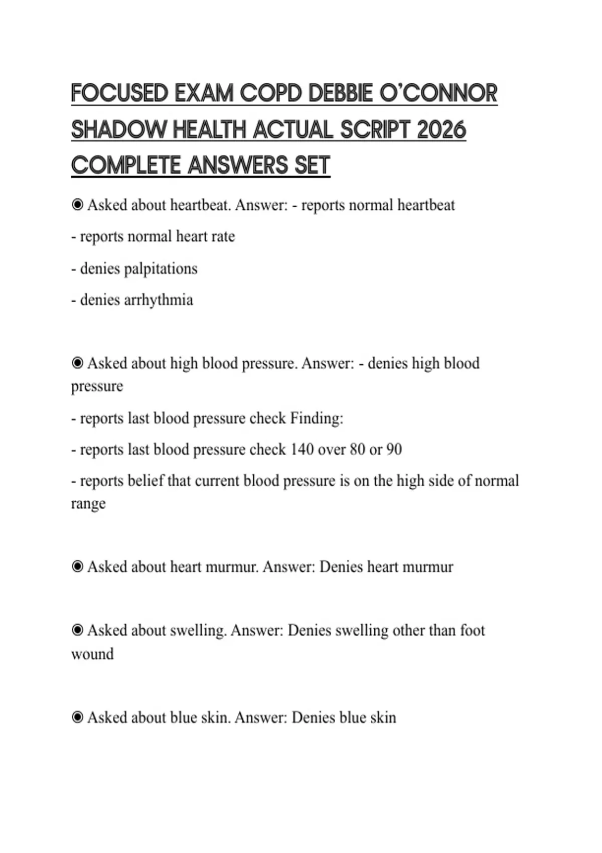 FOCUSED EXAM COPD DEBBIE O’CONNOR SHADOW HEALTH ACTUAL SCRIPT 2026 ...