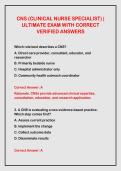 CNS &lpar;CLINICAL NURSE SPECIALIST&rpar; &vert; ULTIMATE EXAM WITH CORRECT VERIFIED ANSWERS