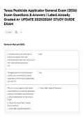 Texas Pesticide Applicator General Exam &lpar;2026&rpar; Exam Questions & Answers &vert; Latest Already Graded A&plus; UPDATE 2025&vert;2026&excl;&excl; STUDY GUIDE EXAM