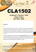 CLA1502 Assignment 1 &lpar;COMPLETE ANSWERS&rpar; Semester 1 2026 - DUE  March 2026