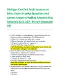 Michigan Certified Public Accountant  Ethics Exams Practice Questions And  Correct Answers &lpar;Verified Answers&rpar; Plus  Rationale 2026 Q&A&vert; Instant Download  Pdf 