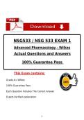 NSG533&sol; NSG 533 EXAM 1 Advanced Pharmacology - Wilkes  Actual Questions and Answers   100&percnt; Guarantee Pass A&plus; 