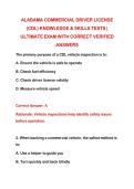 ALABAMA COMMERCIAL DRIVER LICENSE &lpar;CDL&rpar; KNOWLEDGE & SKILLS TESTS &vert; ULTIMATE EXAM WITH CORRECT VERIFIED ANSWERS