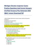 Michigan Elevator Inspector Exams  Practice Questions And Correct Answers  &lpar;Verified Answers&rpar; Plus Rationale 2026  Q&A&vert; Instant Download Pdf