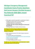 Michigan Emergency Management  Coordinator Exams Practice Questions  And Correct Answers &lpar;Verified Answers&rpar;  Plus Rationale 2026 Q&A&vert; Instant  Download Pdf  