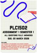 PLC1502 Assignment 1 &lpar;Quiz&rpar; Semester 1 Memo &vert; Due 20 March 2026