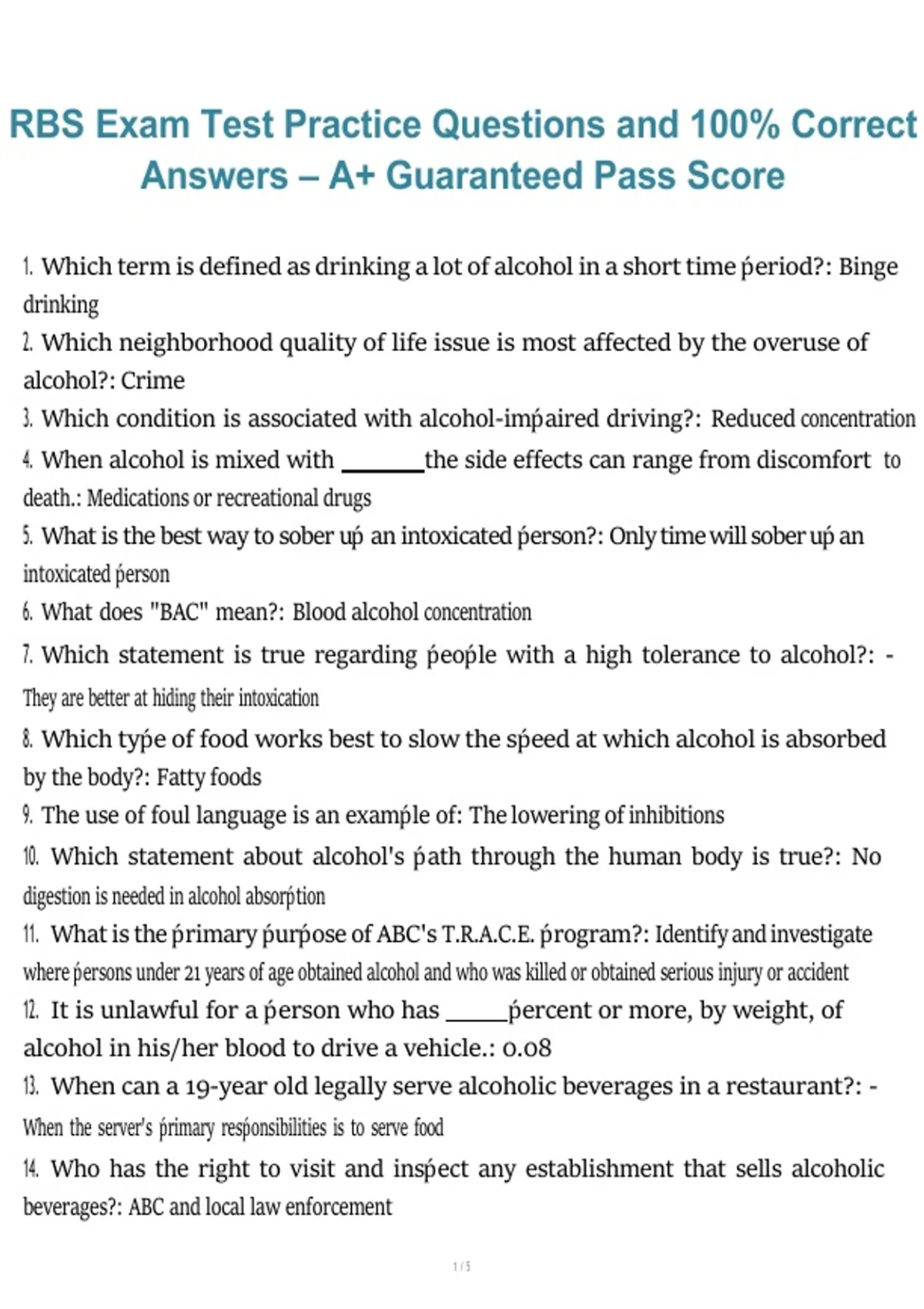 RBS – Exam Test Practice Questions, Latest Update – 100% Correct ...